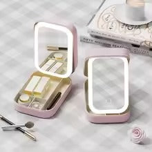LED Folding Makeup Mirror & Jewelry Organizer